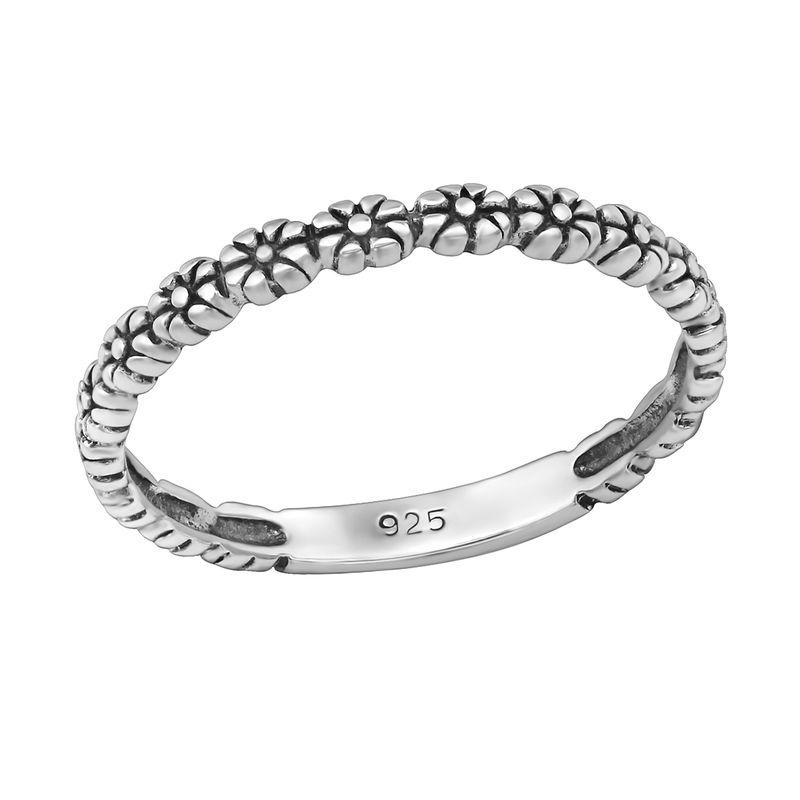 Virágos oxidált ezüst gyűrű - 6486EKW