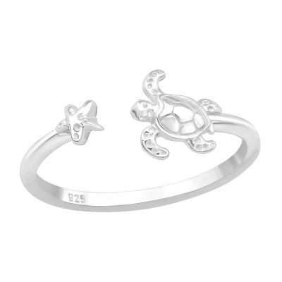 Nyitott teknősbéka és csillag ezüst gyűrű Nyitott teknősbéka és csillag ezüst gyűrű