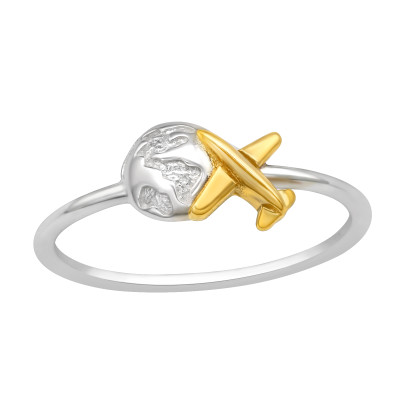 Földgömb és repülő 24k aranyozott ezüst gyűrű