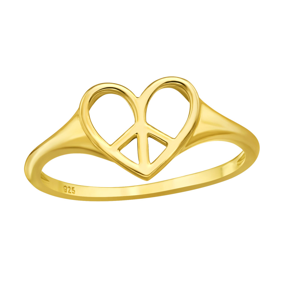 Peace béke jeles 24k aranyozott szív ezüst gyűrű