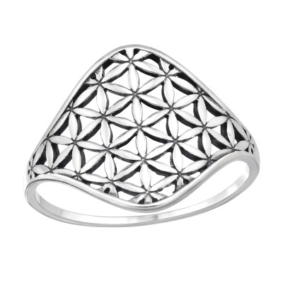 Virágos oxidált ezüst gyűrű