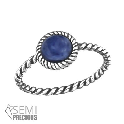 Csavart kék féldrágaköves ezüst gyűrű - 30664EKW