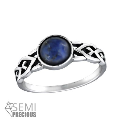 Fonott kék féldrágaköves ezüst gyűrű - 30668EKW