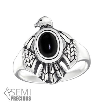 Sas féldrágaköves exklúzív pecsétgyűrű, ezüst gyűrű - 32331EKW