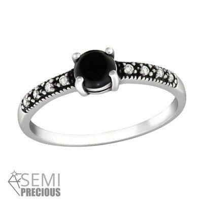 Fekete féldrágaköves oxidált cirkónia köves ezüst gyűrű - 34655EKW