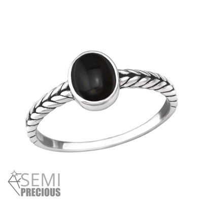 Fonott fekete féldrágaköves ezüst gyűrű - 37503EKW