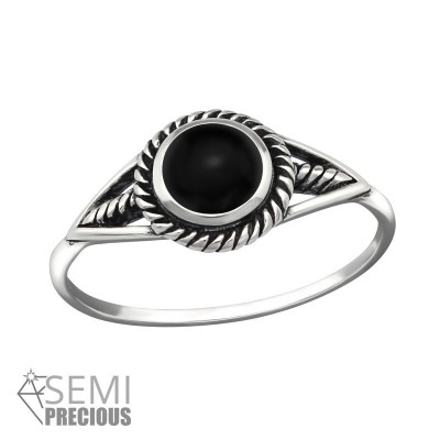 Fekete féldrágaköves ezüst gyűrű - 40696EKW