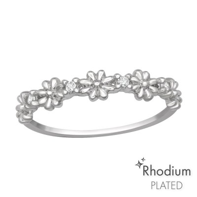 Virágos ródium bevonatú kristály köves ezüst gyűrű - 40869EKW