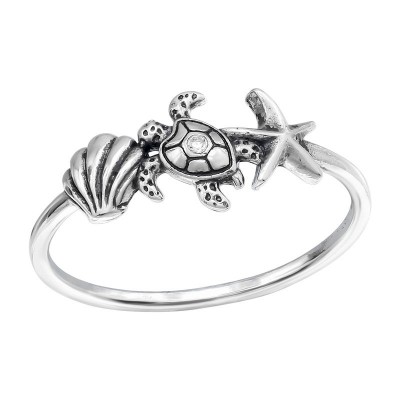 Kagyló, teknős, tengericsillag cirkónia köves ezüst gyűrű - 41414EKW