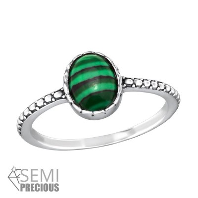 Zöld féldrágaköves ezüst gyűrű - 43226EKW