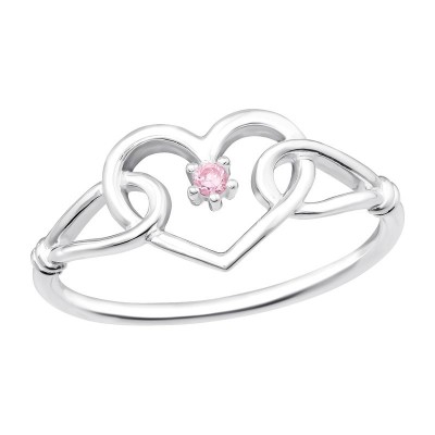 Szív rózsaszín cirkónia köves ezüst gyűrű - 45607EKW