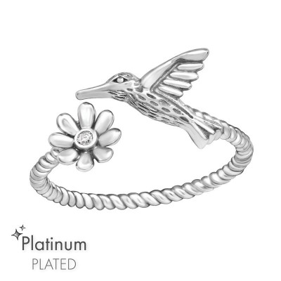 Madár és virág platina bevonatos cirkónia köves ezüst gyűrű - 47135EKW
