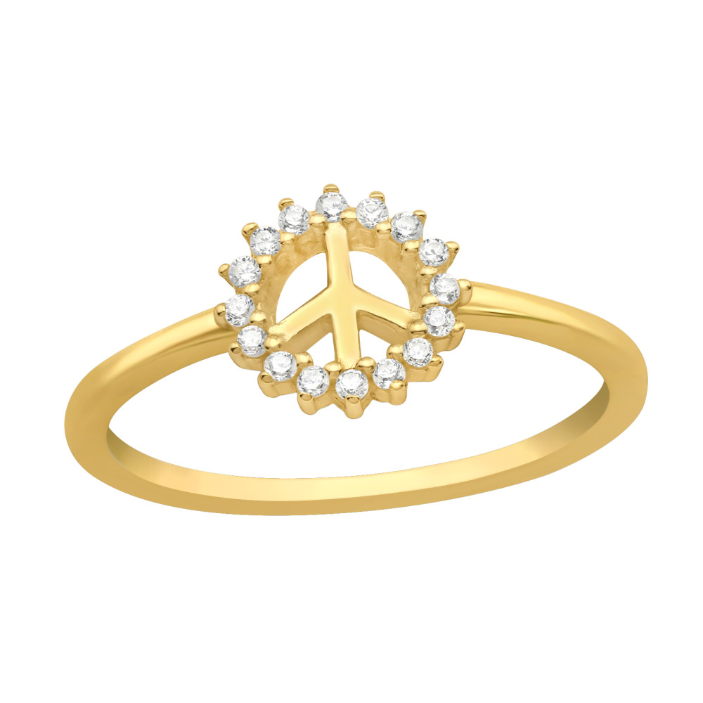 Peace béke jel cirkónia köves 24k aranyozott ezüst gyűrű Peace béke jel cirkónia köves 24k aranyozott ezüst gyűrű