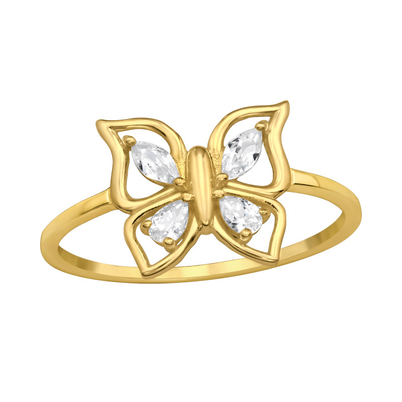 24k aranyozott lepkés ezüst gyűrű