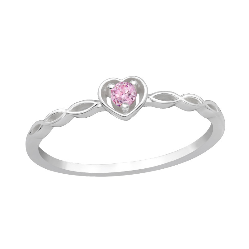 Szív pink cirkónia köves női 925 ezüst gyűrű