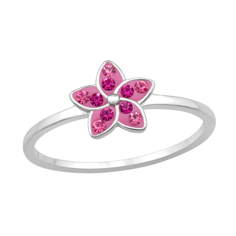 Pink Virág kristály köves női 925 ezüst gyűrű