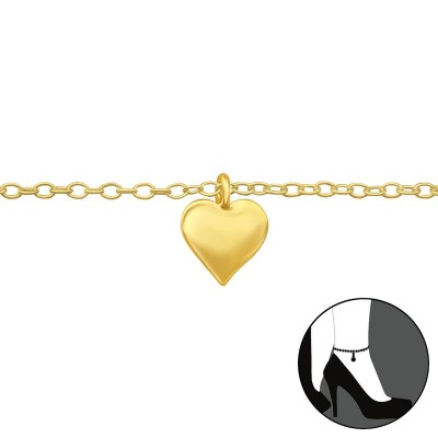 Szív 24k aranyozott ezüst medálos bokalánc, láncos - 43403EKW