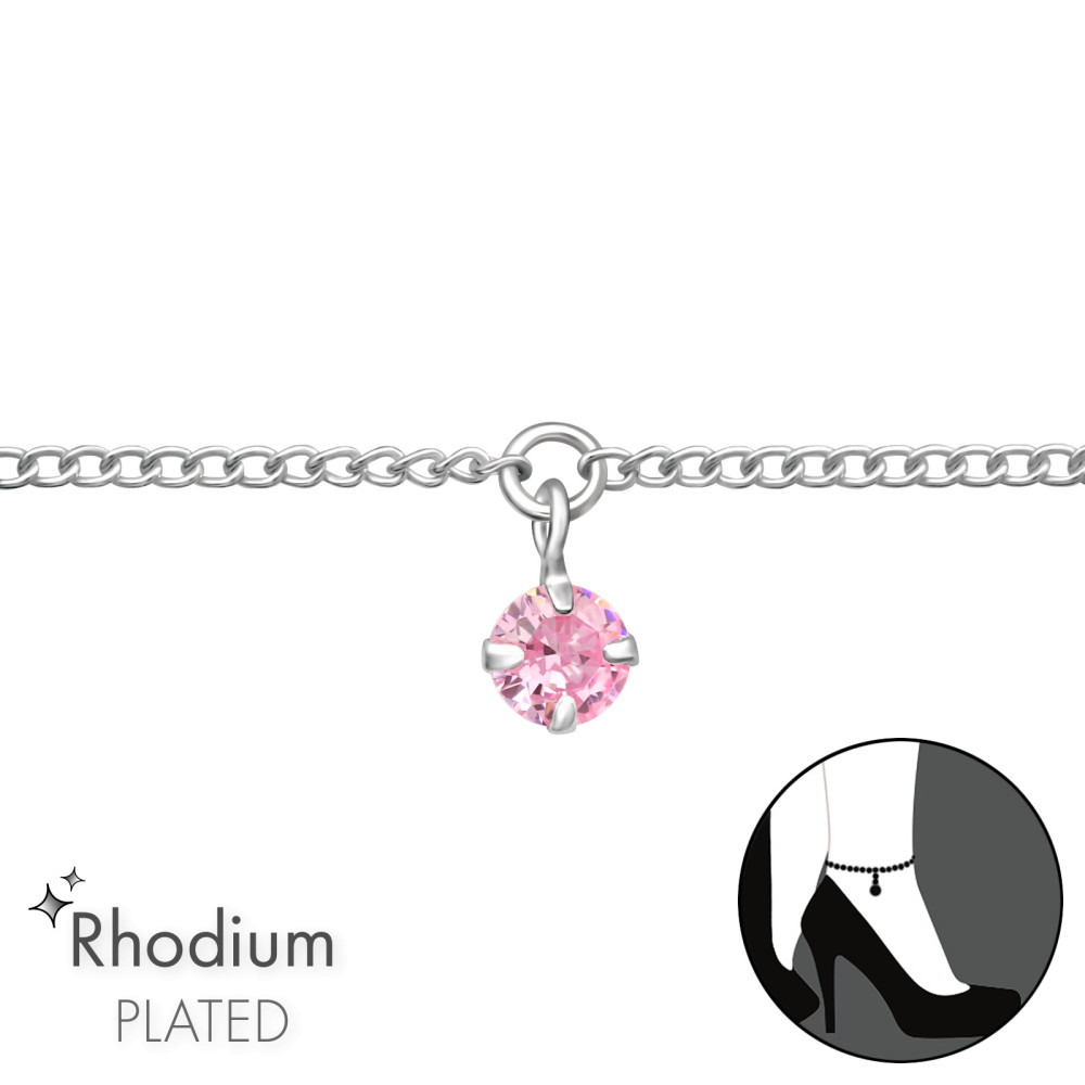 Pink cirkónia köves női 925 ezüst bokalánc