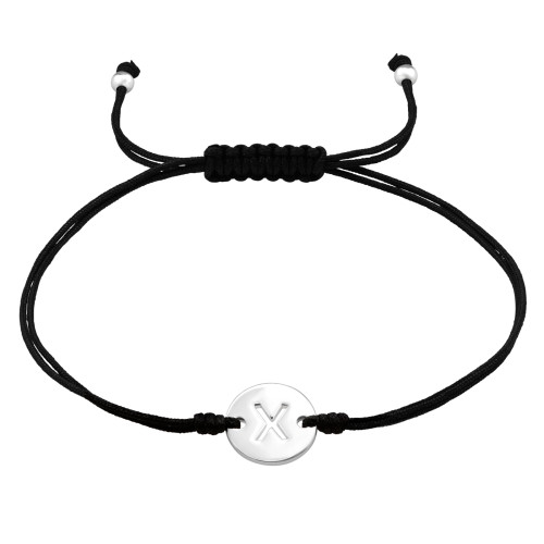Betű x monogram ezüst medálos fekete zsinóros állítható karkötő