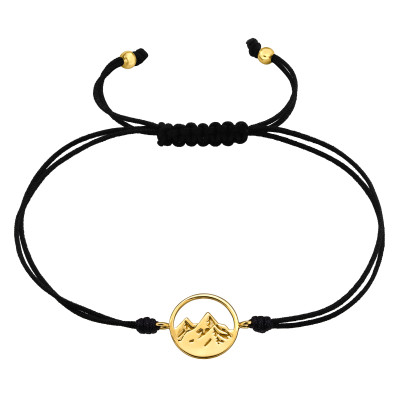 Hegy aranyozott állítható zsinóros ezüst medálos karkötő