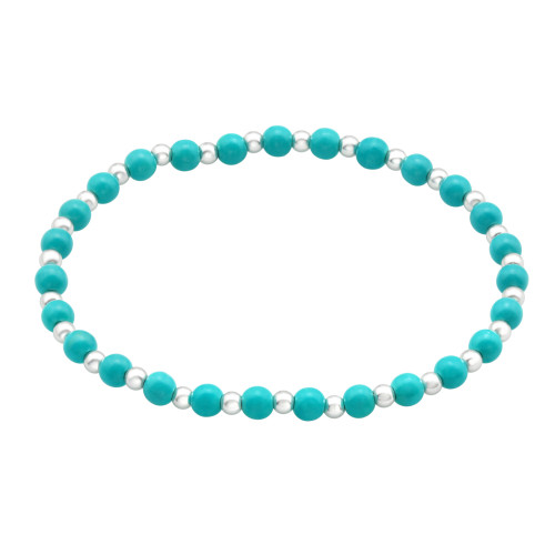Türkizkék gyöngysor és ezüst golyós karkötő, gumis