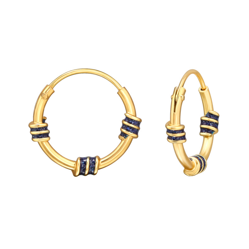 Aranyozott bali ezüst karikafülbevaló, 13 mm