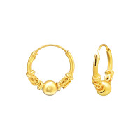 1.3 mm x 12 mm ezüst bali dizájn 24k aranyozott karika fülbevaló