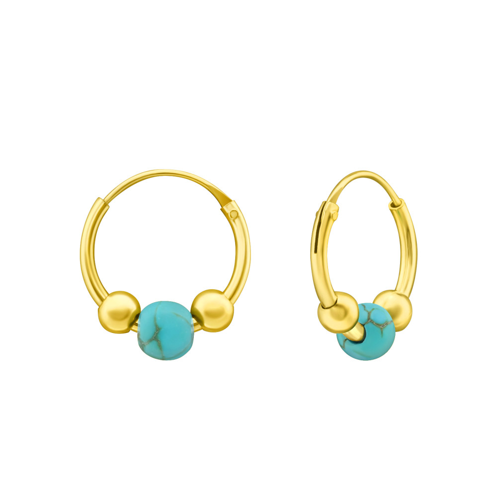 1.2 mm x 12 mm ezüst bali dizájn 24k aranyozott karika fülbevaló
