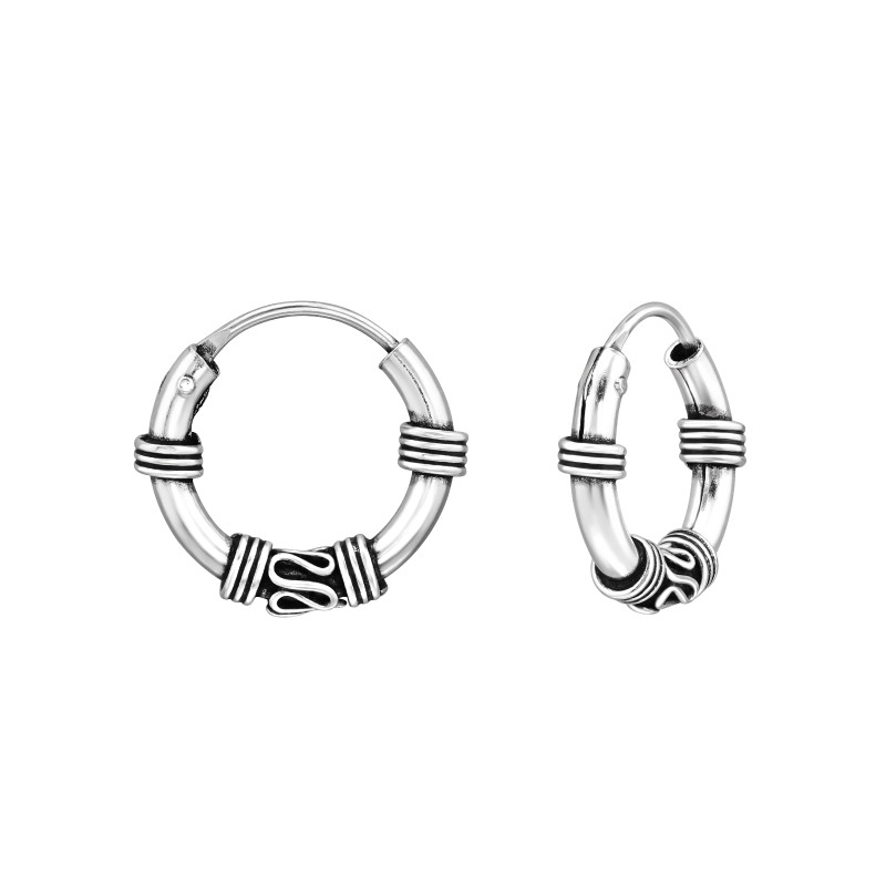 2 mm x 14 mm ezüst bali dizájn karika fülbevaló