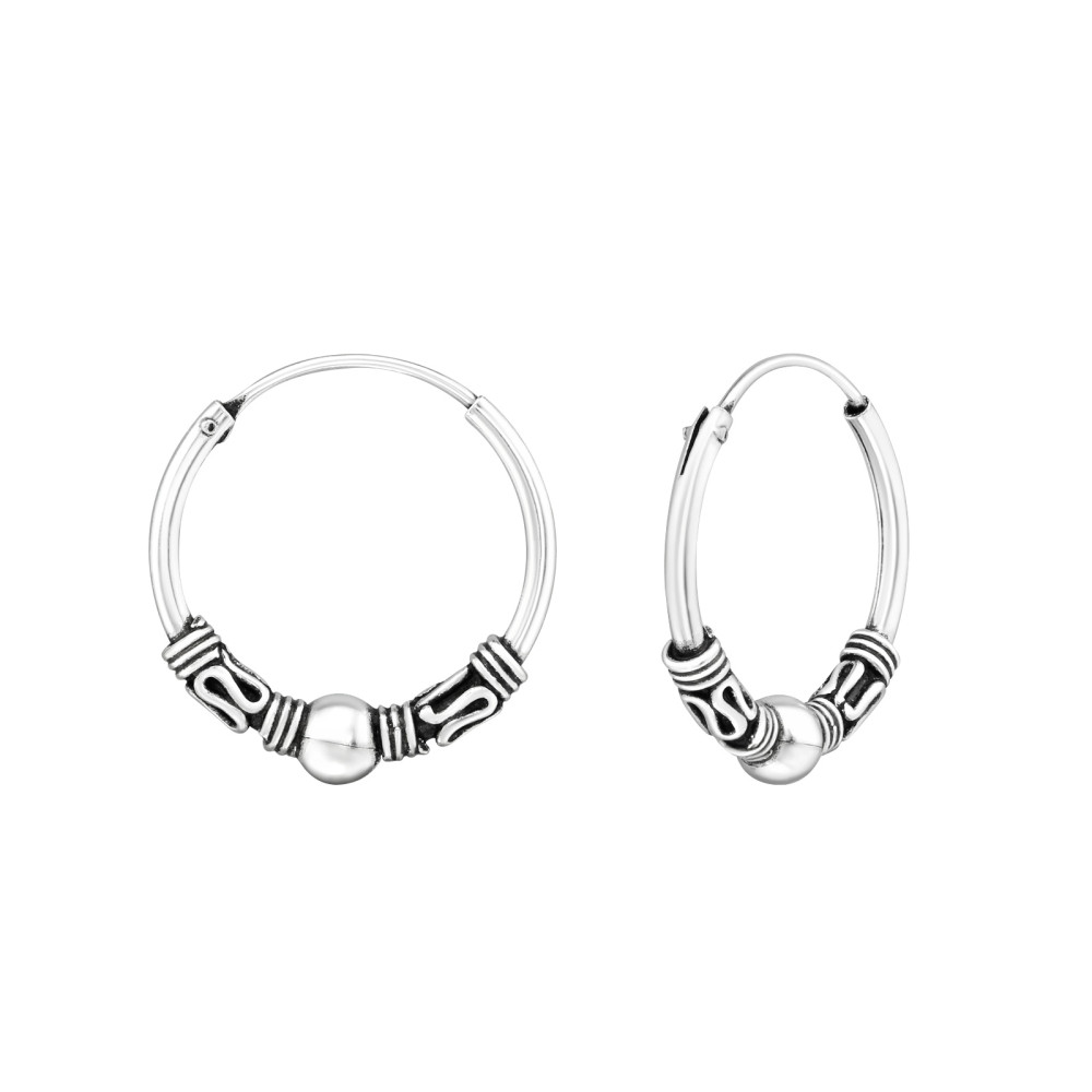 1.2 mm x 16 mm ezüst bali dizájn karika fülbevaló