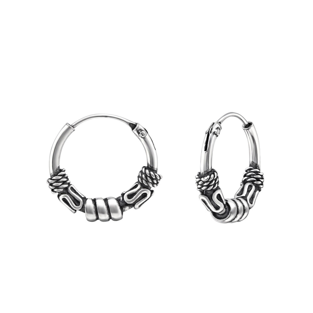 1.2 mm x 12 mm ezüst bali dizájn karika fülbevaló, spirál 1.2 mm x 12 mm ezüst bali dizájn karika fülbevaló, spirál