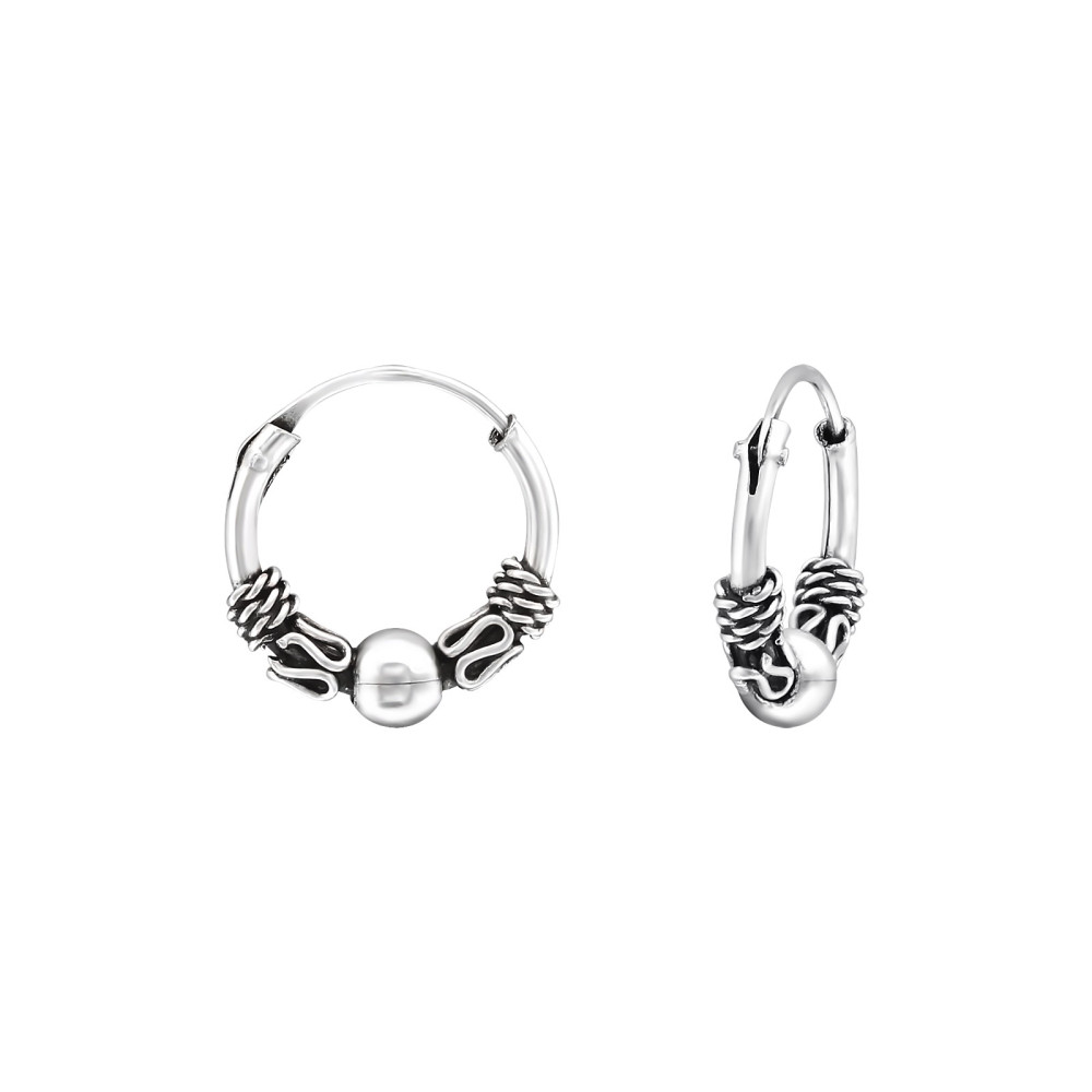 1.2 mm x 12 mm ezüst bali dizájn karika fülbevaló, golyós
