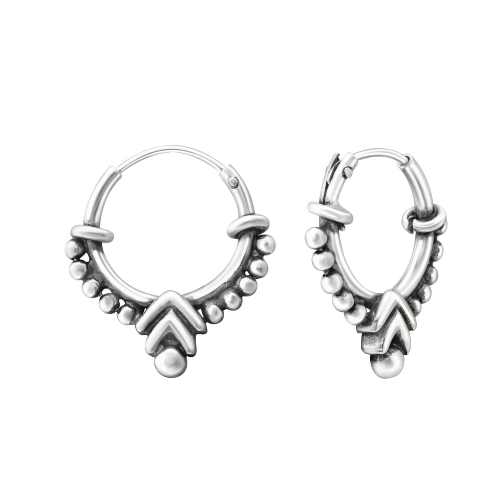 1.2 mm x 12 mm ezüst bali dizájn karika fülbevaló, V forma 1.2 mm x 12 mm ezüst bali dizájn karika fülbevaló, V forma