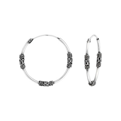 1.2 mm x 24 mm ezüst bali dizájn karika fülbevaló