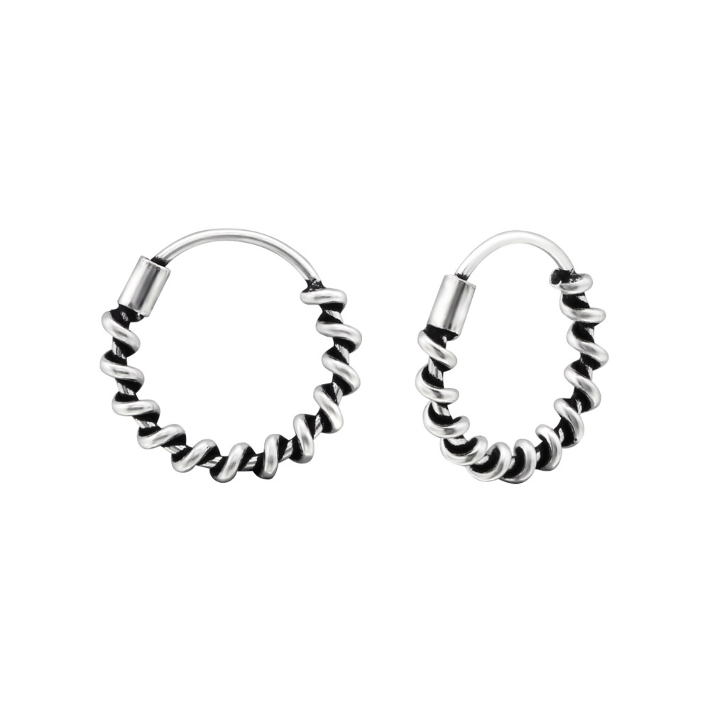 2 mm x 12 mm ezüst bali dizájn karika fülbevaló