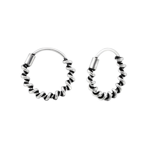 2 mm x 12 mm ezüst bali dizájn karika fülbevaló