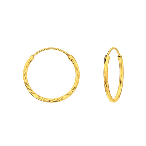 Alap 24k aranyozott ezüst karika fülbevaló, 1 mm x 16 mm, rovátkás