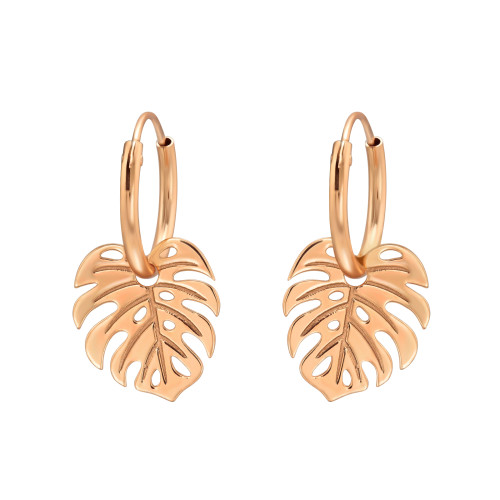 Pálmalevél 18k rózsa arany 925 ezüst karika fülbevaló