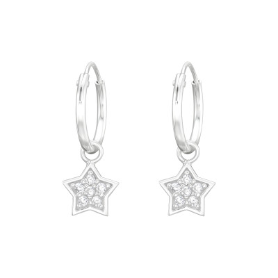 Csillag fehér cirkónia köves ezüst karika fülbevaló