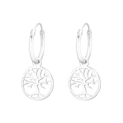 Életfa ezüst karika fülbevaló kerek
