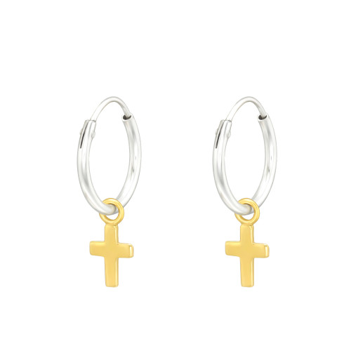 Kereszt 24k aranyozott ezüst karika fülbevaló