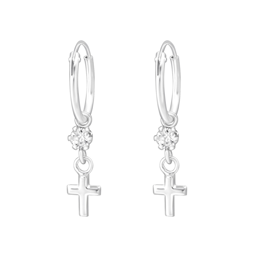 Kereszt elegáns női ezüst karika fülbevaló Kereszt elegáns női ezüst karika fülbevaló
