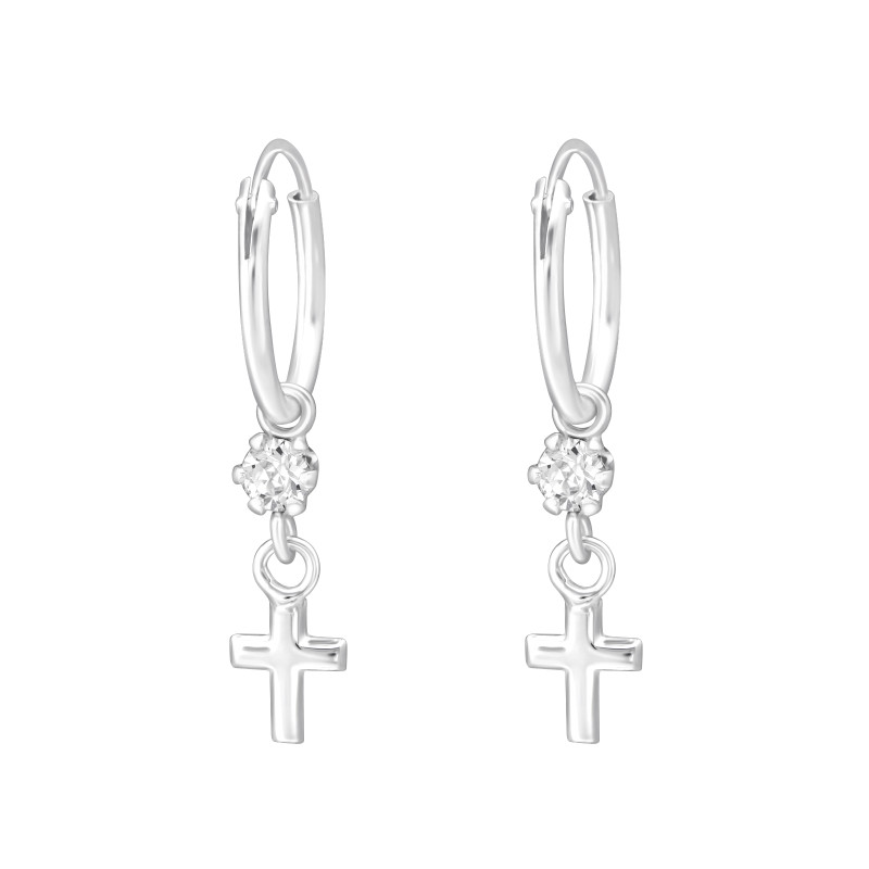 Kereszt elegáns női ezüst karika fülbevaló Kereszt elegáns női ezüst karika fülbevaló