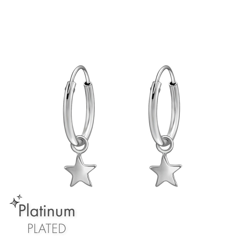 Csillag medálos platina bevonatos ezüst karika fülbevaló Csillag medálos platina bevonatos ezüst karika fülbevaló