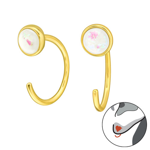 Fehér opálos 24k aranyozott ezüst beakasztós fülbevaló