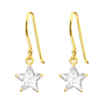 Csillag 24k aranyozott cirkónia köves ezüst akasztós fülbevaló