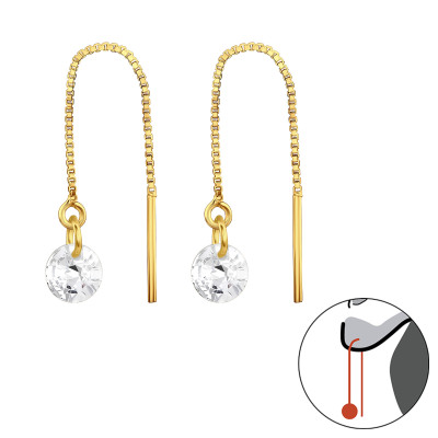 Áthúzható 24k aranyozott cirkónia köves ezüst akasztós fülbevaló