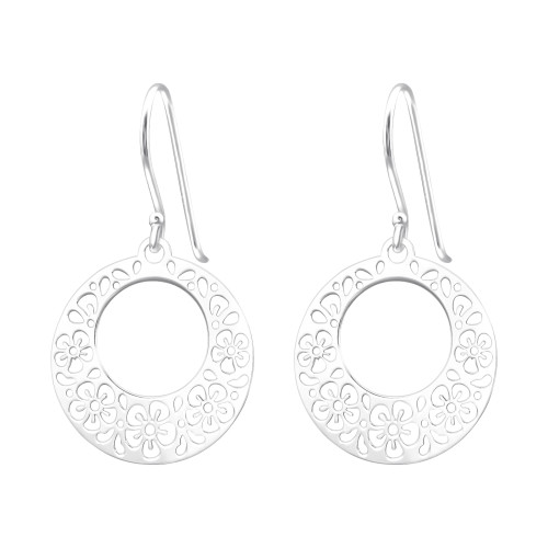 Dupla kerek virágos ezüst akasztós fülbevaló