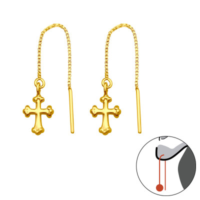 Kereszt átfűzött 24k aranyozott ezüst akasztós fülbevaló