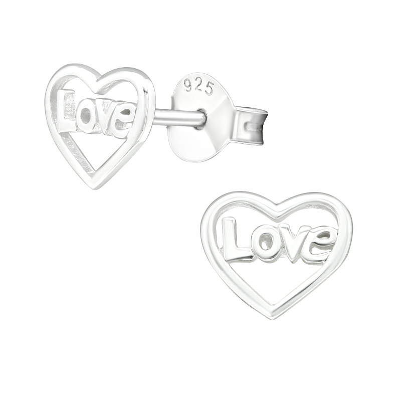 Szívben love felirat ezüst stift fülbevaló